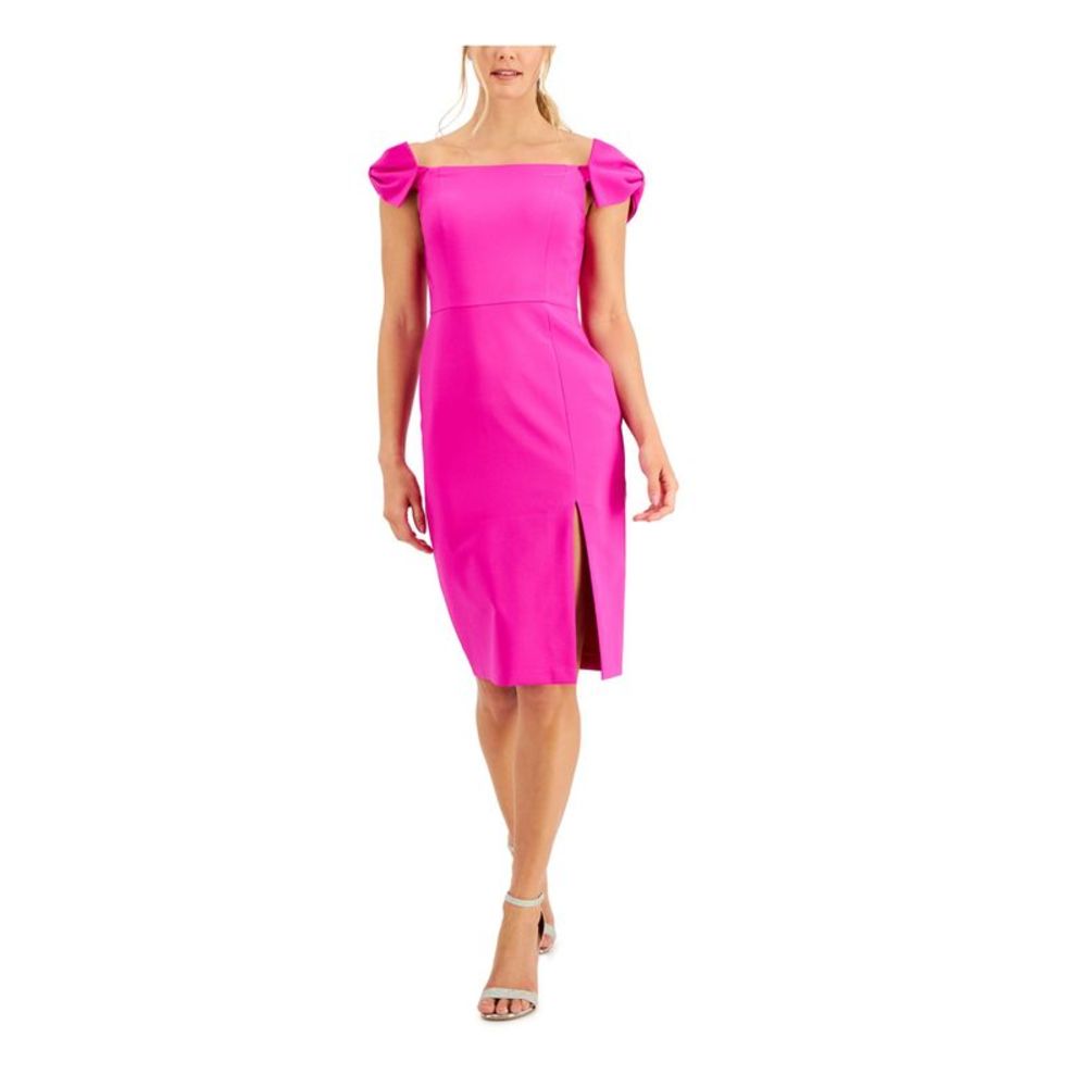 AIDAN AIDAN MATTOX Womens Pink Bow Cap Sleeve Off Formal Sheath Dress 12